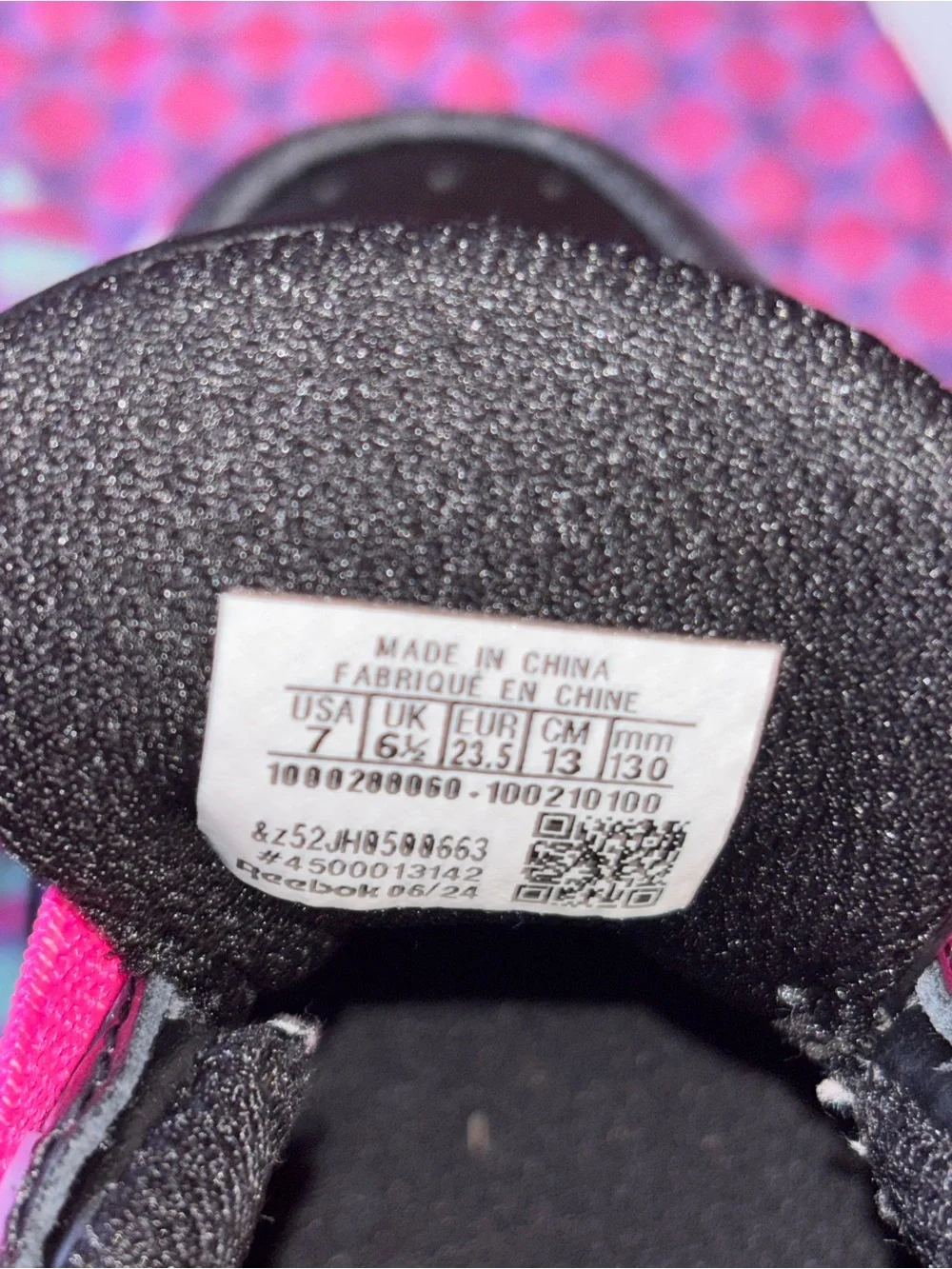 Reebok Kids Black and Hot Pink Sneakers